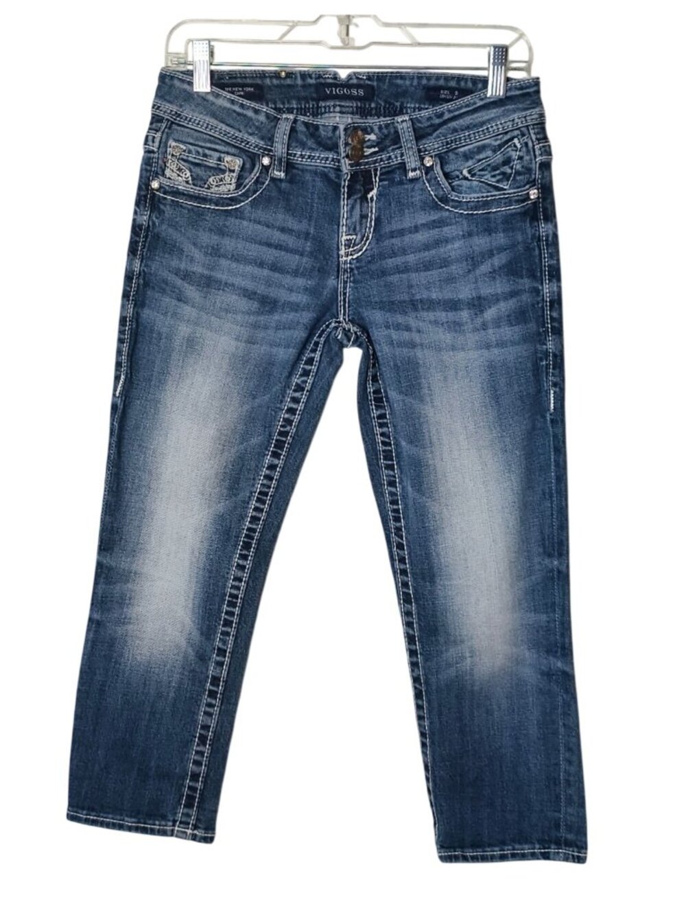 Vigoss Juniors 5 Capri Jeans Distressed Embroidered 21 Preppy Hip Grunge Urban - Picture 1 of 9